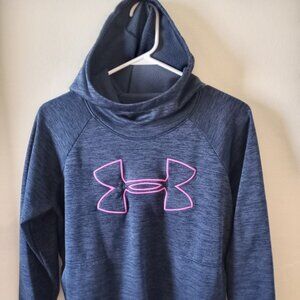 Women's Under Armor Dark Blue Pink Logo Pullover Hoodie Size Medium w/ Pockets